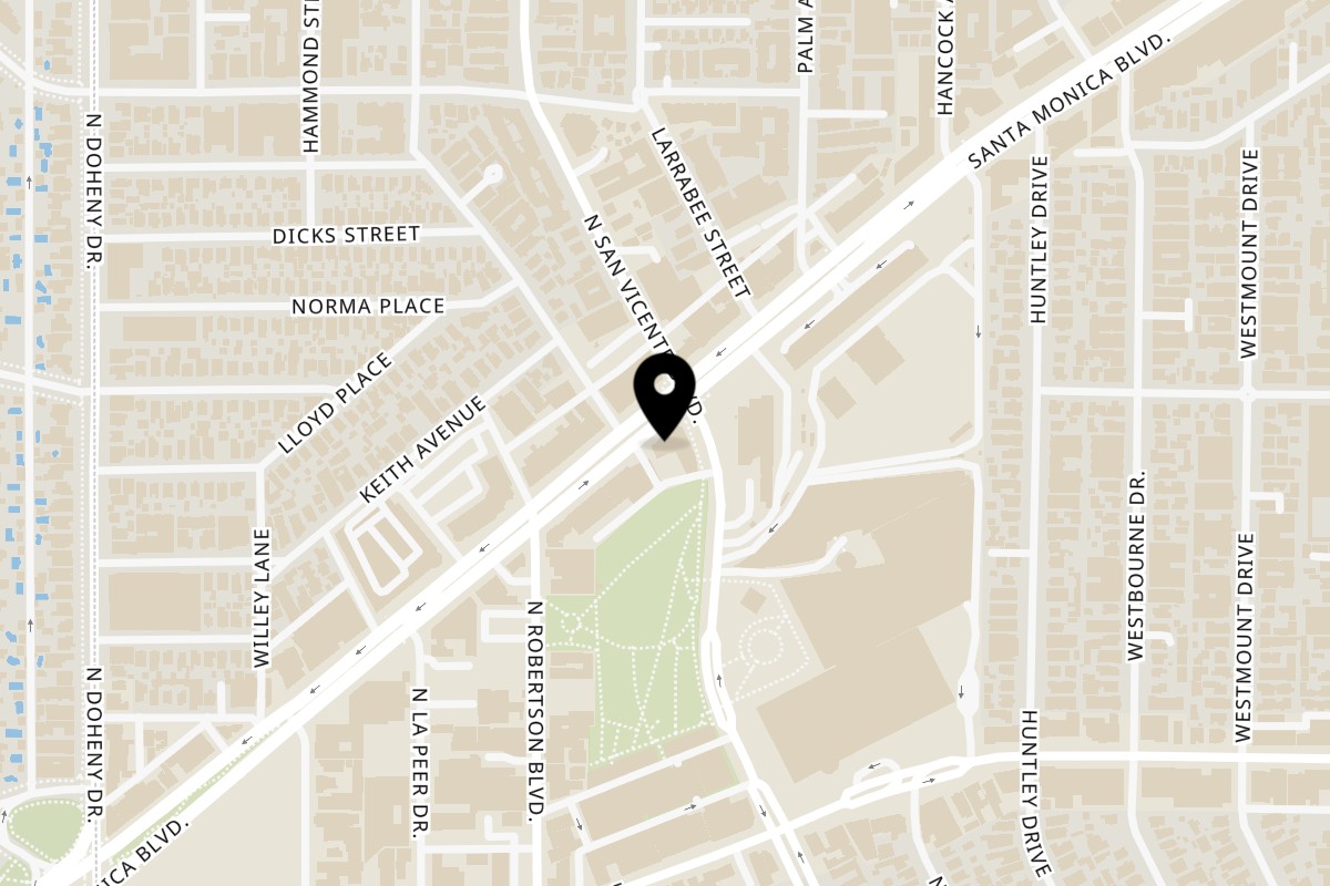 Map showing the location of Izakaya Tora on 8908 Santa Monica Blvd in West Hollywood